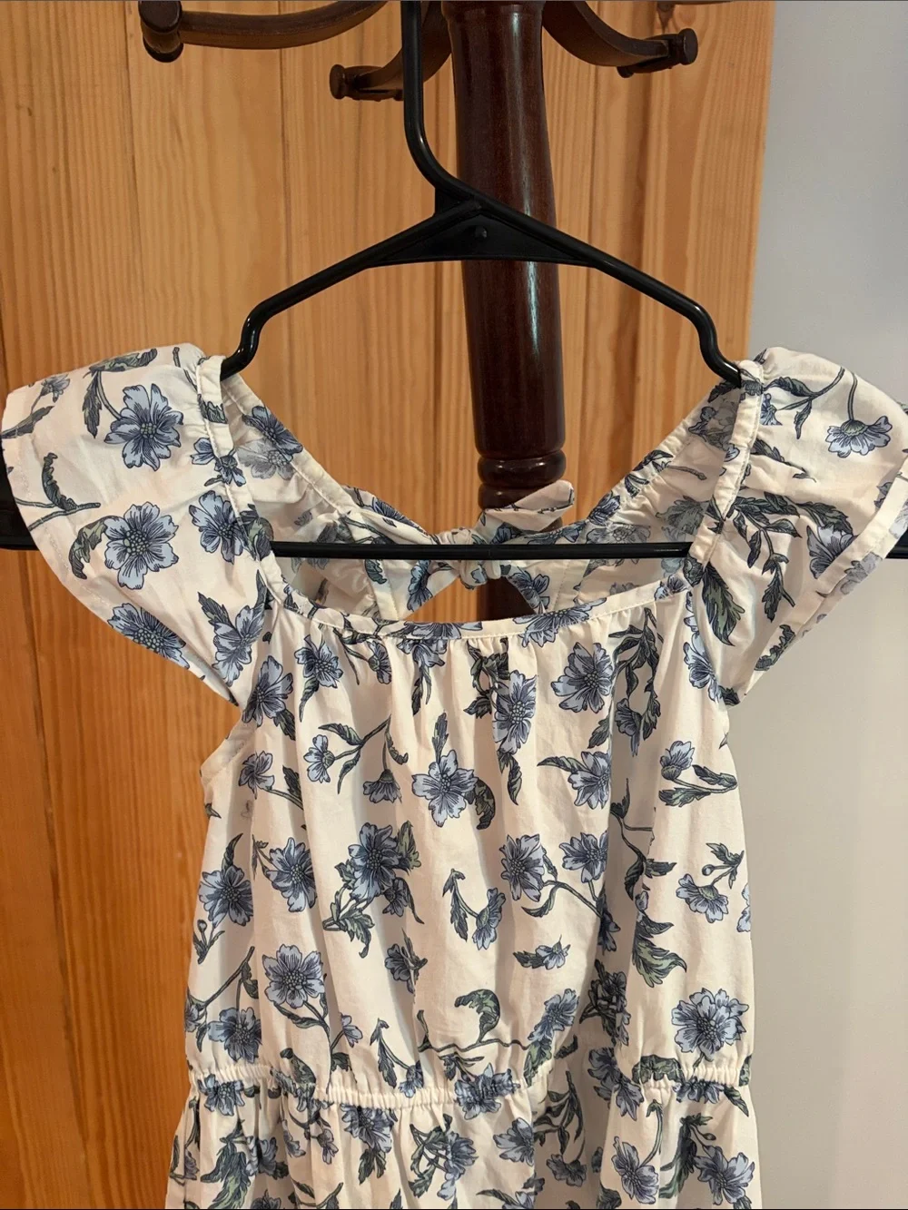 Crewcuts Girls White Floral Tiered Sundress with Blue Print and Flutter Sleeves